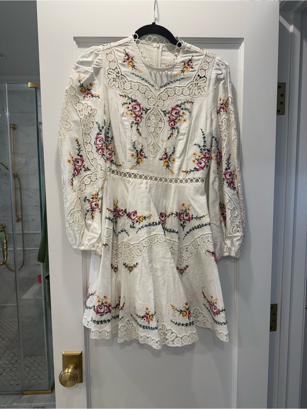 Zimmermann White Lace Mini Dress with Floral Embroidery